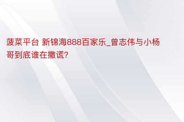 菠菜平台 新锦海888百家乐_曾志伟与小杨哥到底谁在撒谎？